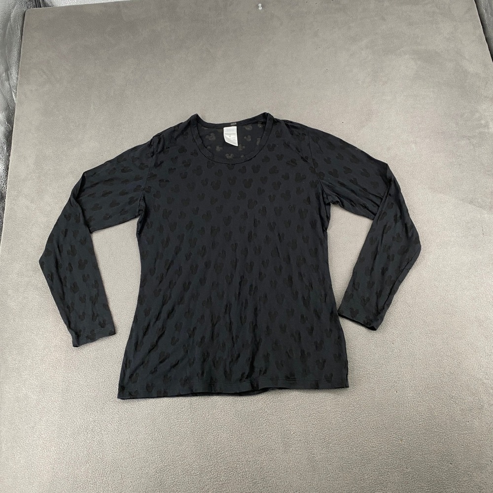 Disney Mickey Mouse Burnout Long Sleeve Top Black Crew Neck Shirt Medium